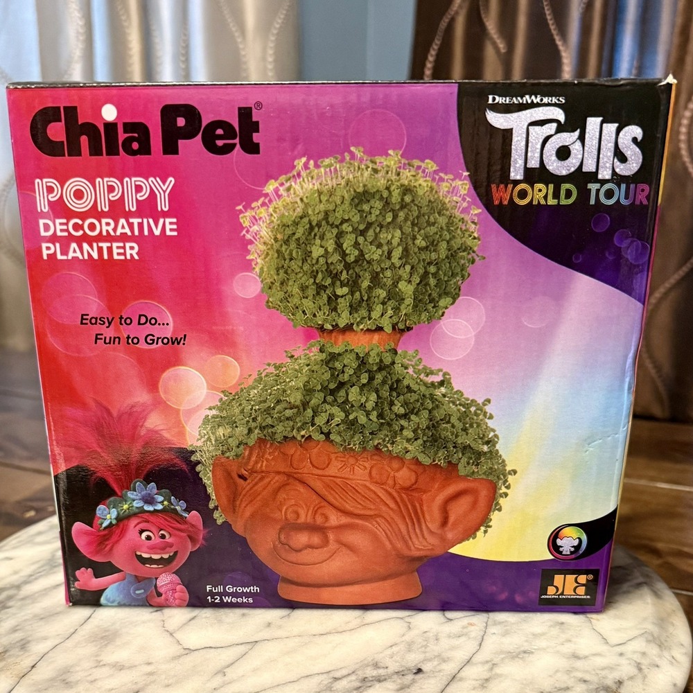 NEW! Chia Pet Trolls Poppy World Tour‎ Seed Pack Decorative Terracotta Planter